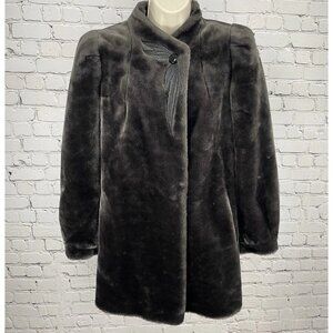 VTG Sasson NY Paris Grey Faux Fur Buttoned Lined Padded Pockets Coat Size 6